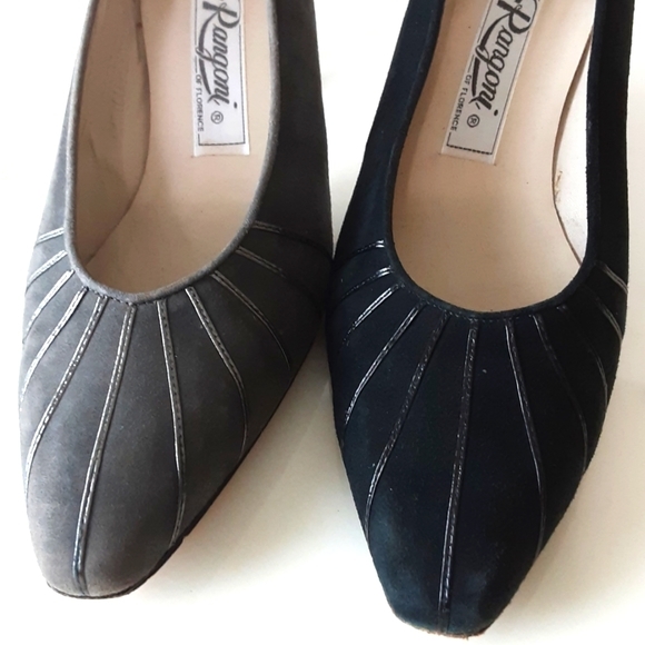 2 PAIR BUNDLE RANGONI OF FLORENCE SUEDE PUMPS GRAY AND BLACK SZ 5.5B - Picture 2 of 11